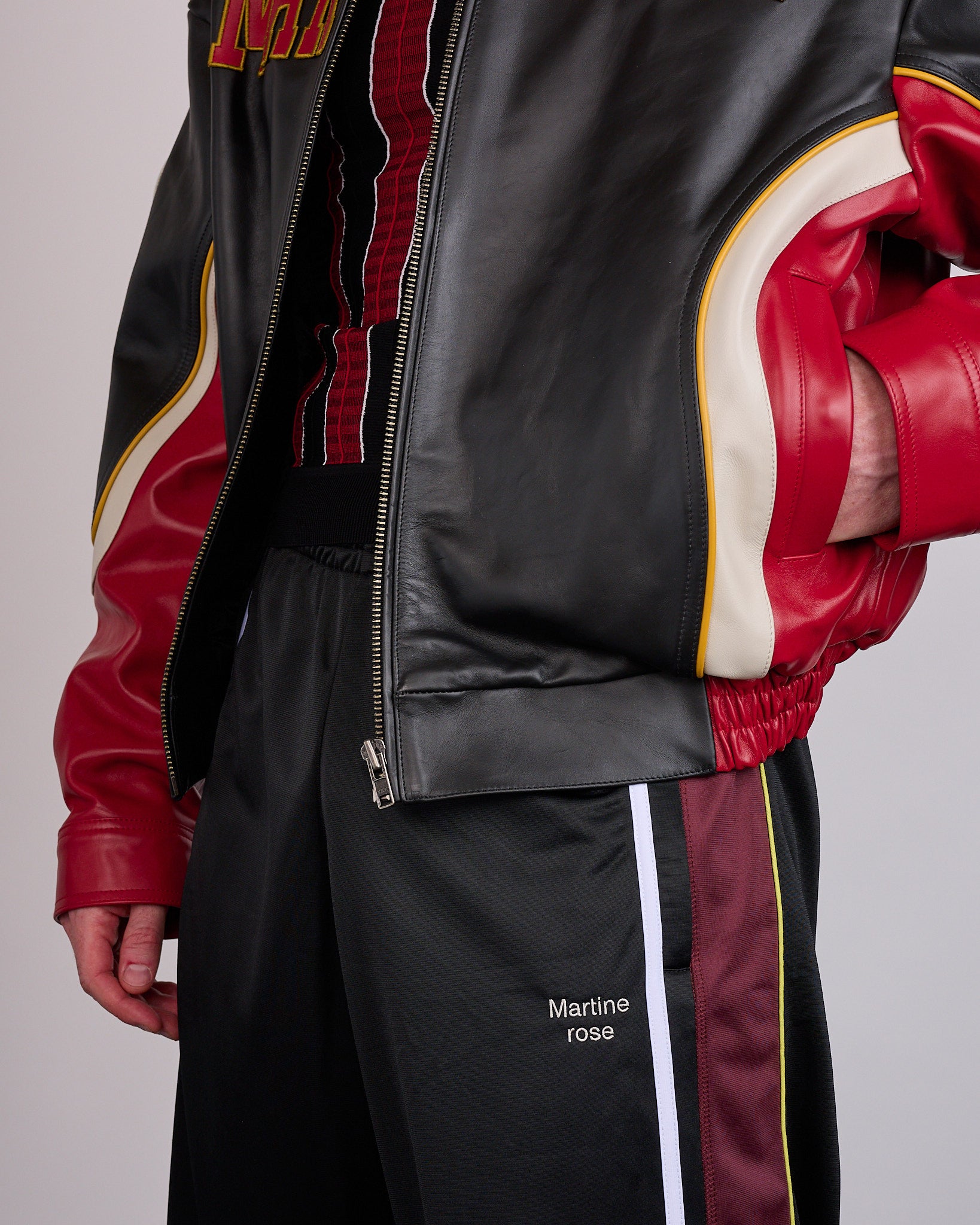Martine Rose Superbowl Leather Jacket Black Red – LESS 17
