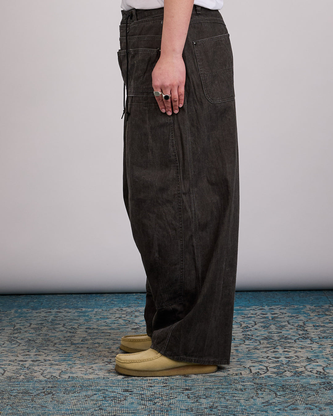 Needles Apron H.D. Pant Cotton-Linen Canvas Sumi Dye Black