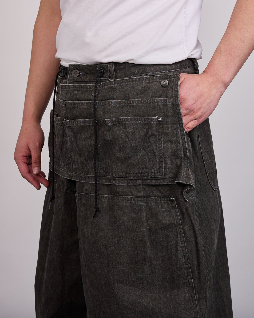 Needles Apron H.D. Pant Cotton-Linen Canvas Sumi Dye Black