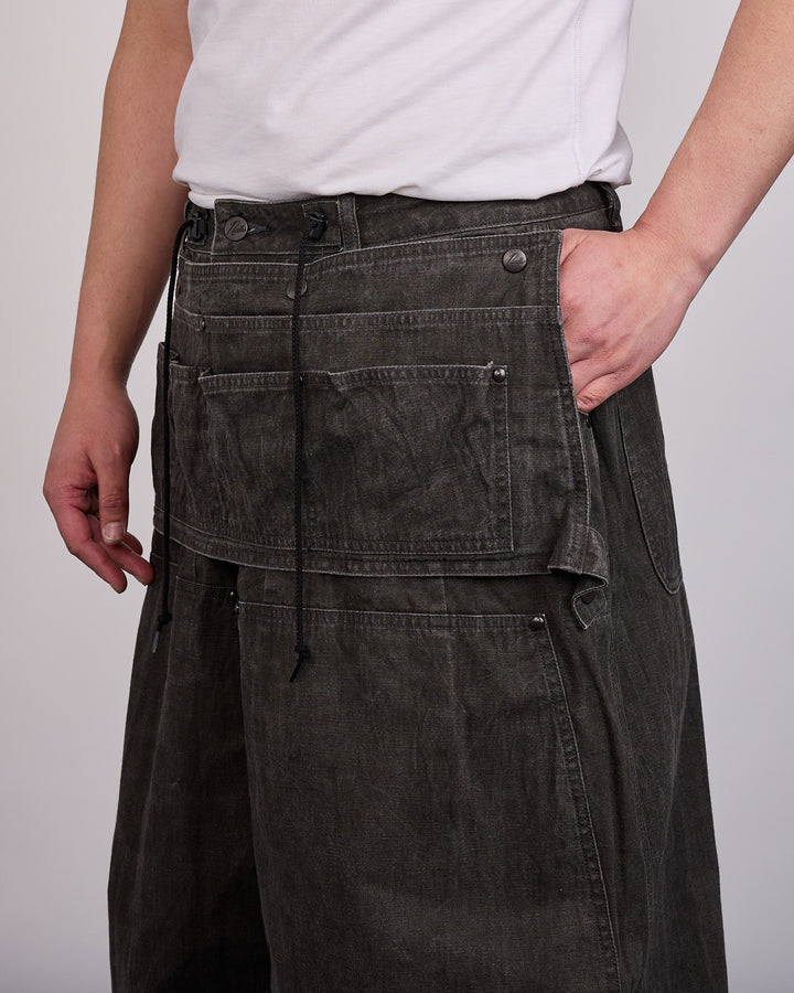 Needles Apron H.D. Pant Cotton-Linen Canvas Sumi Dye Black