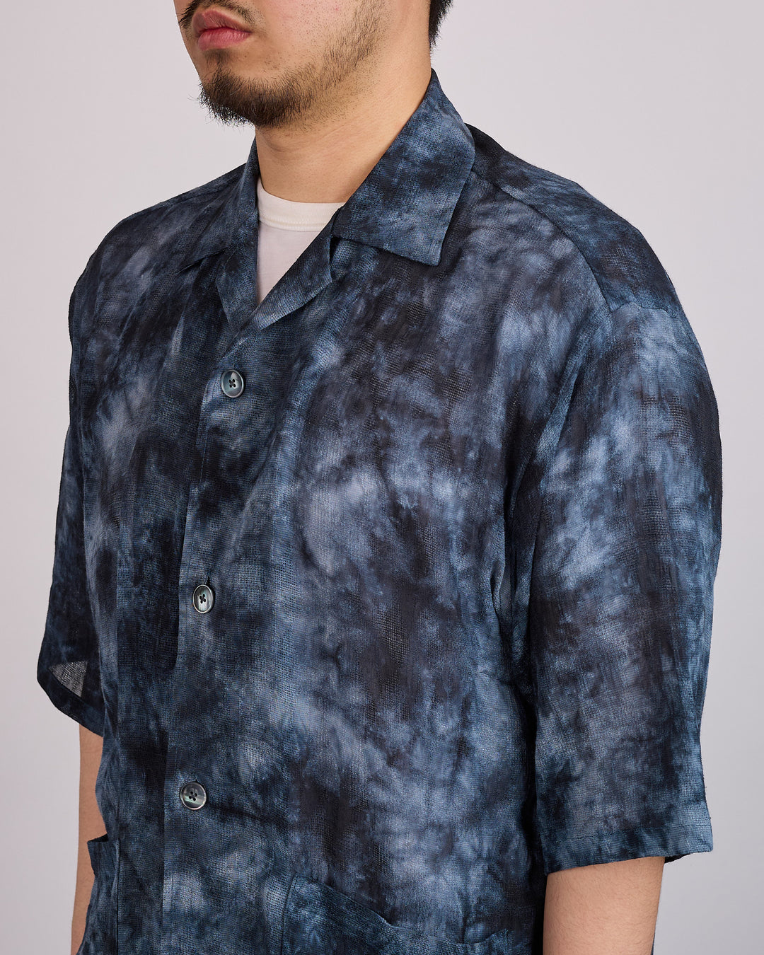 Needles Cabana Button Shirt Uneven Dye Mesh Jacquard Black