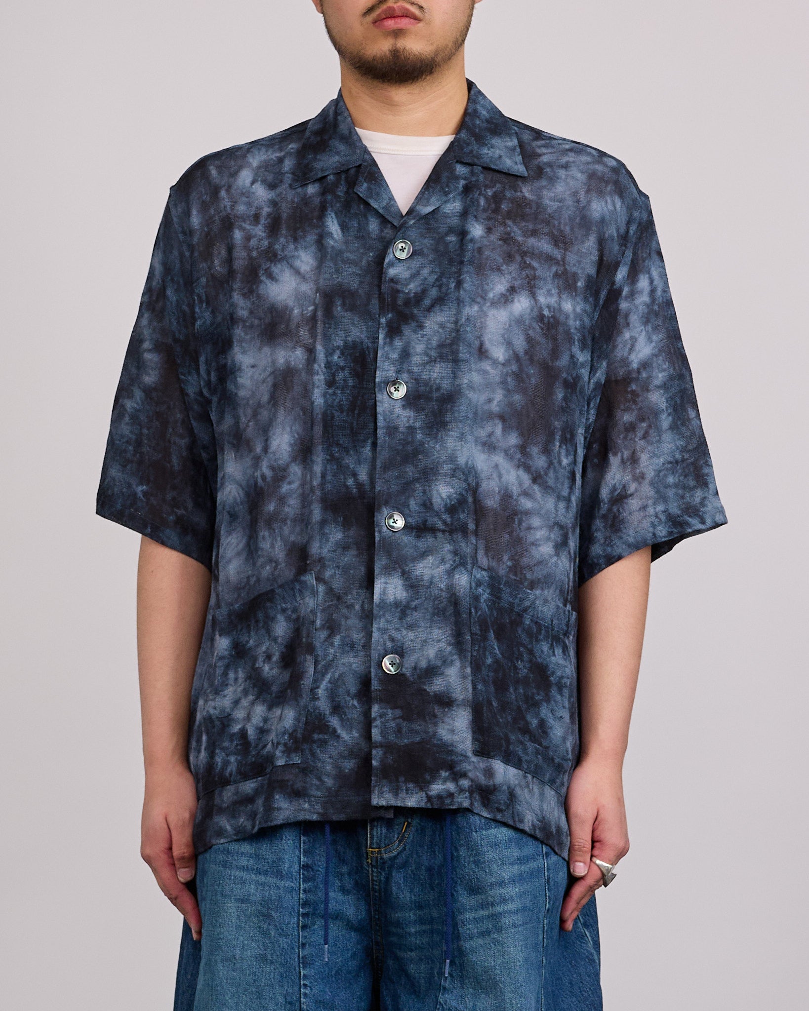 トップス NEEDLES Cabana Shirt Needles Cabana Button Shirt Uneven Dye Mesh Jacquard Black – LESS 17