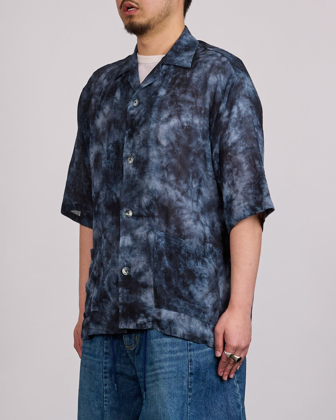 Needles Cabana Button Shirt Uneven Dye Mesh Jacquard Black