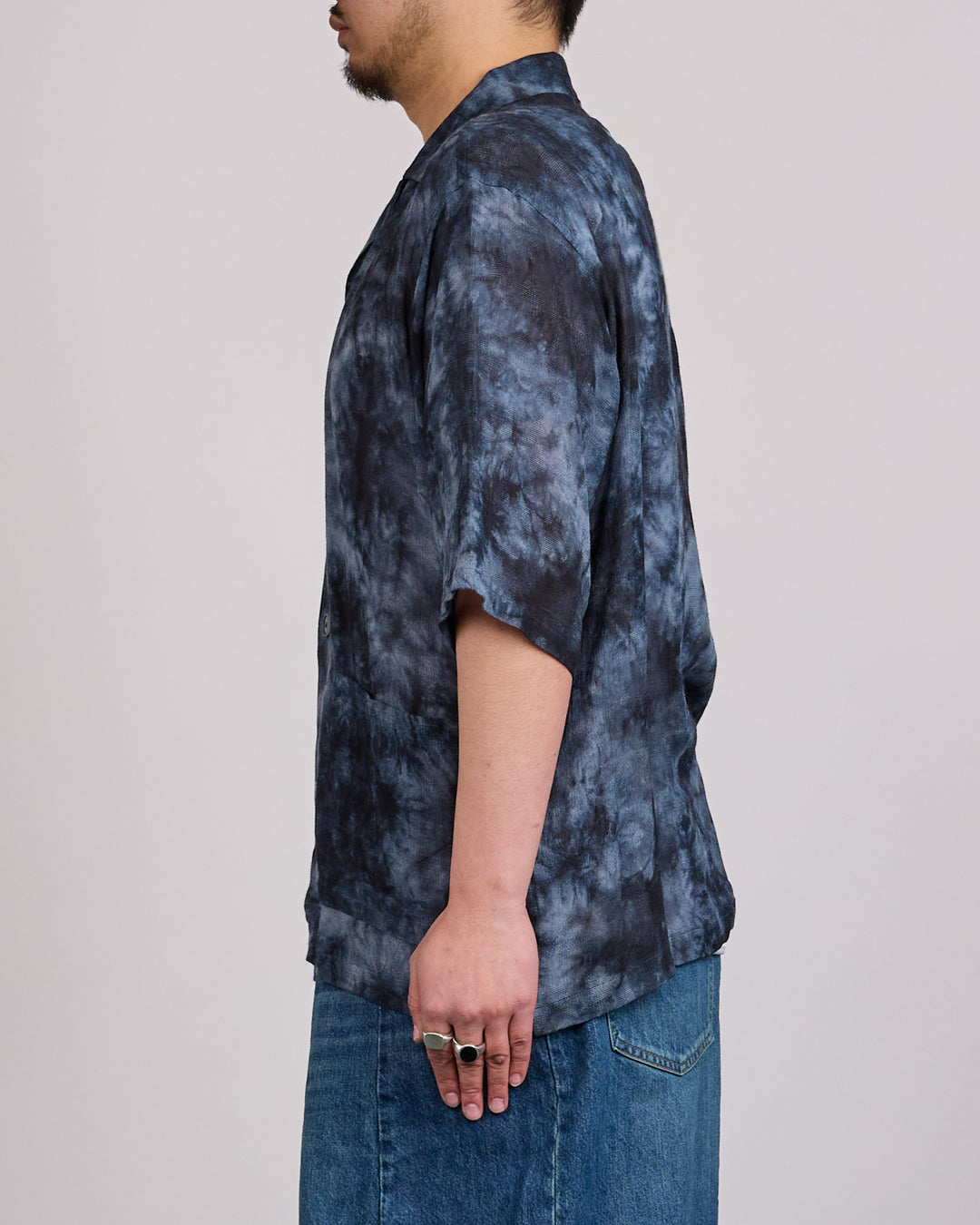 Needles Cabana Button Shirt Uneven Dye Mesh Jacquard Black
