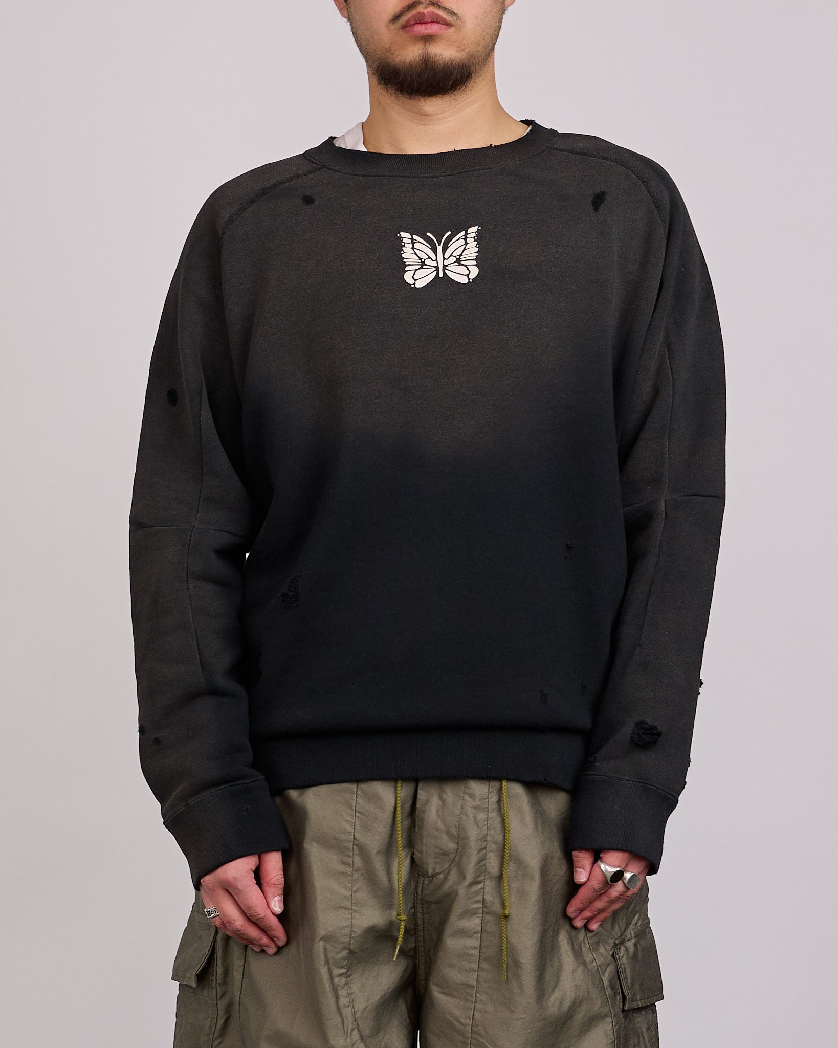 正規品NEEDLES Deconstructed Sweat Shirt Needles Deconstructed Crewneck Sweat Shirt Black – LESS 17
