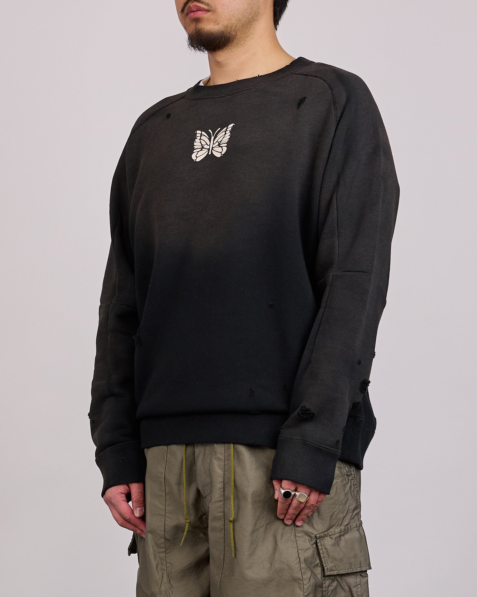 Needles Deconstructed Crewneck Sweat Shirt Black – LESS 17