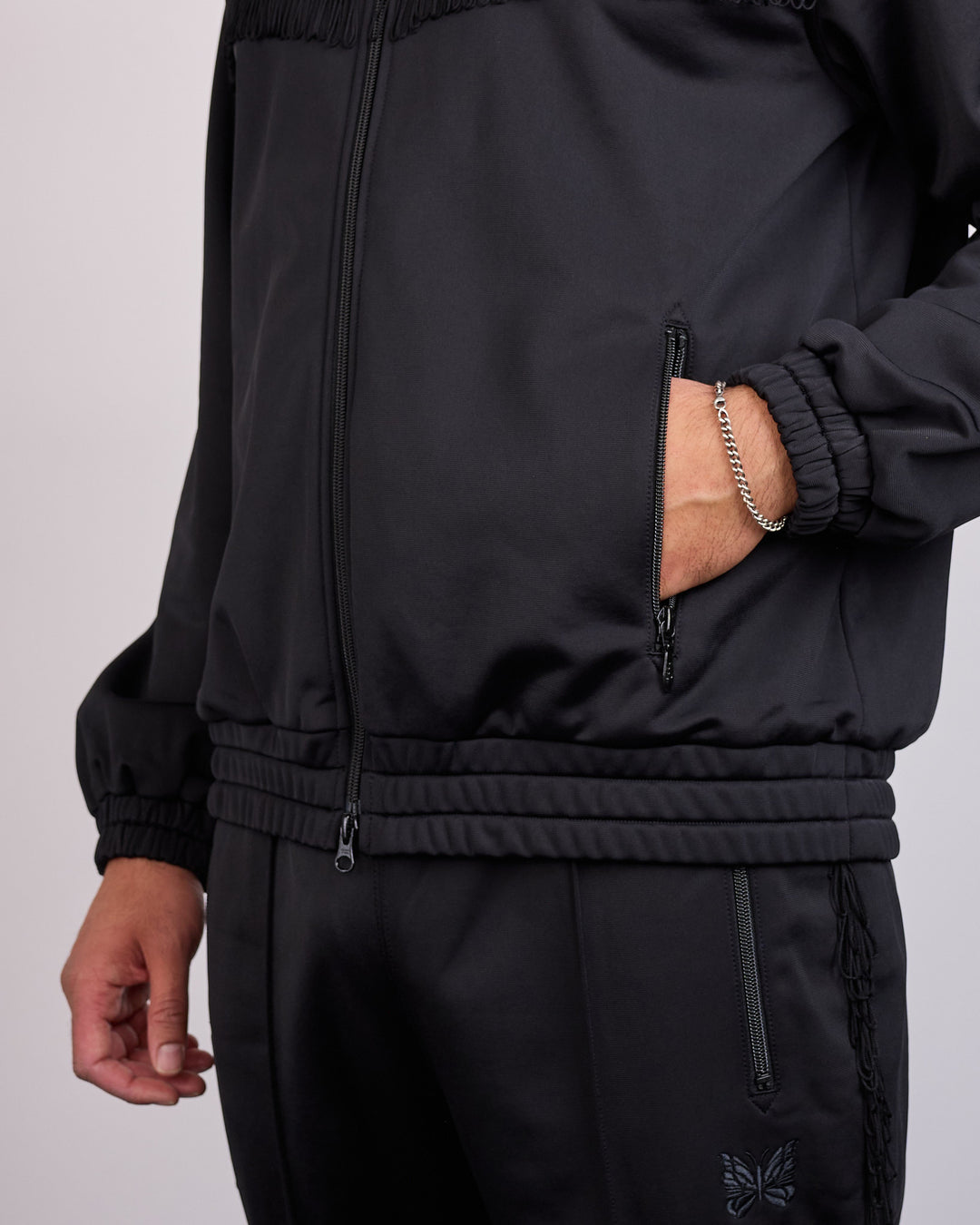 Needles Fringe Tricot Jersey Track Jacket Black