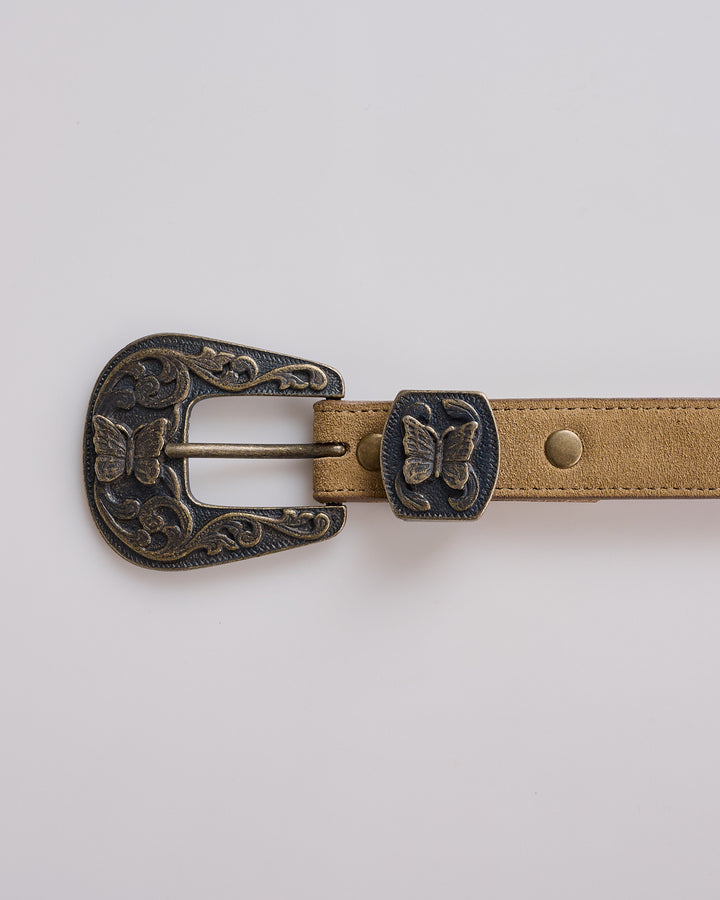 Needles Papillion Western Tip Suede Belt Taupe