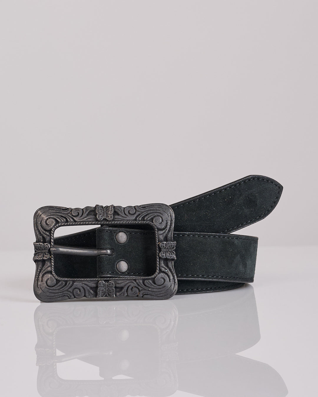 Needles Papillon Square Buckle Suede Belt Black