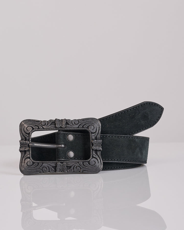 Needles Papillon Square Buckle Suede Belt Black