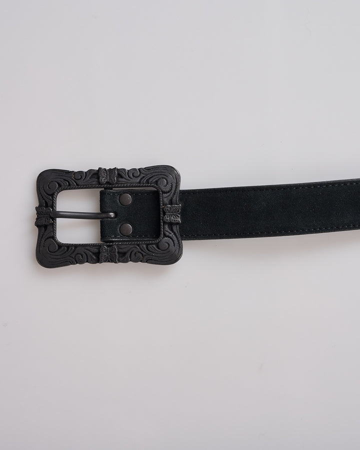 Needles Papillon Square Buckle Suede Belt Black