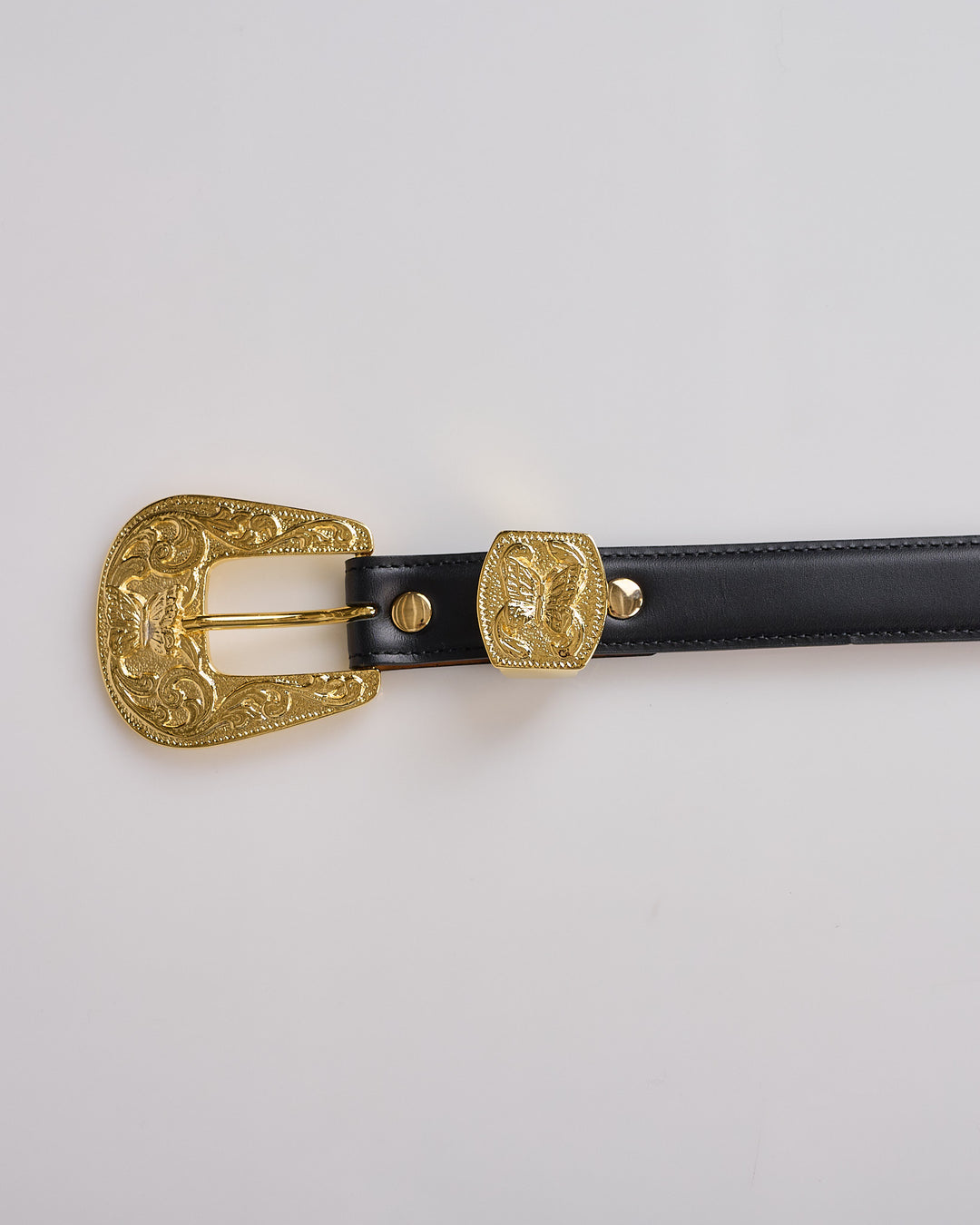 Needles Papillon Western Tip Steer Leather Belt Black