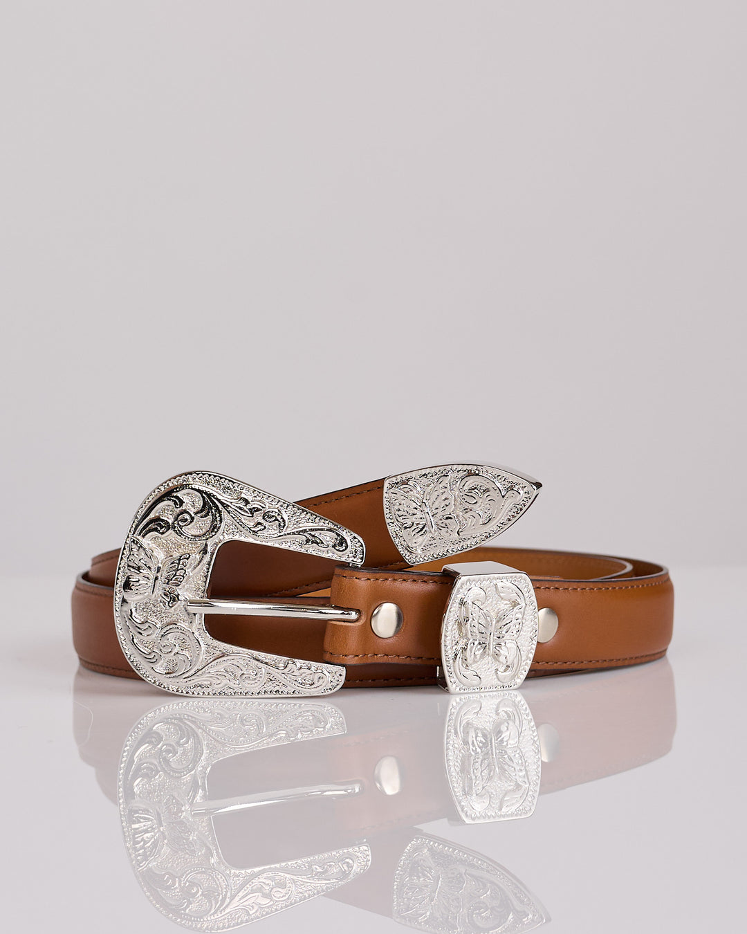 Needles Papillon Western Tip Steer Leather Belt Brown