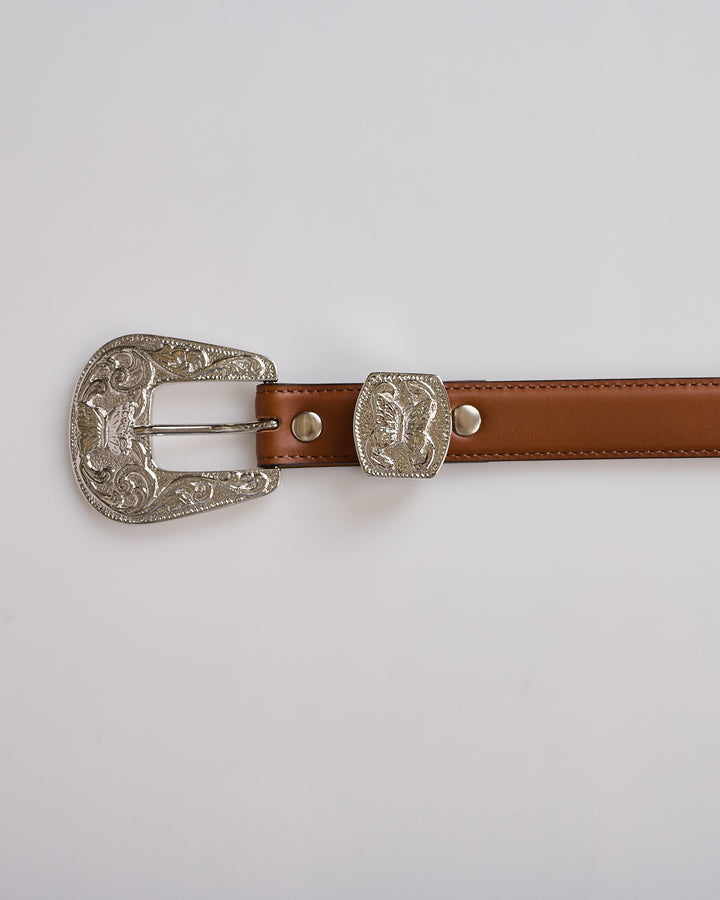 Needles Papillon Western Tip Steer Leather Belt Brown