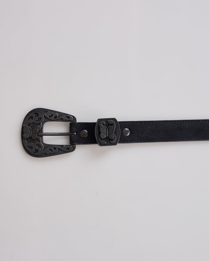 Needles Papillon Western Tip Suede Belt Black