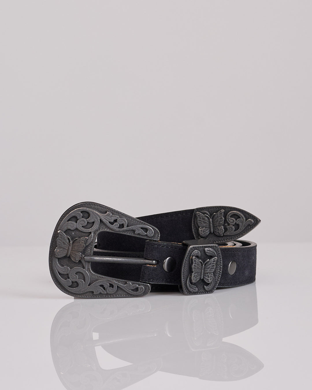 Needles Papillon Western Tip Suede Belt Black