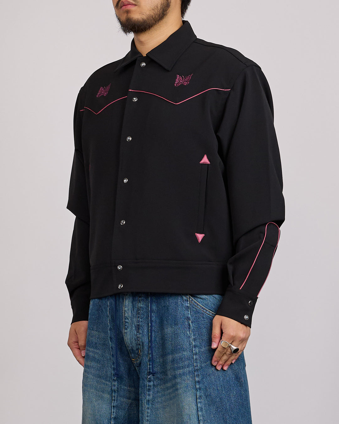 Needles Piping Cowboy Double Cloth Snap Jacket Black