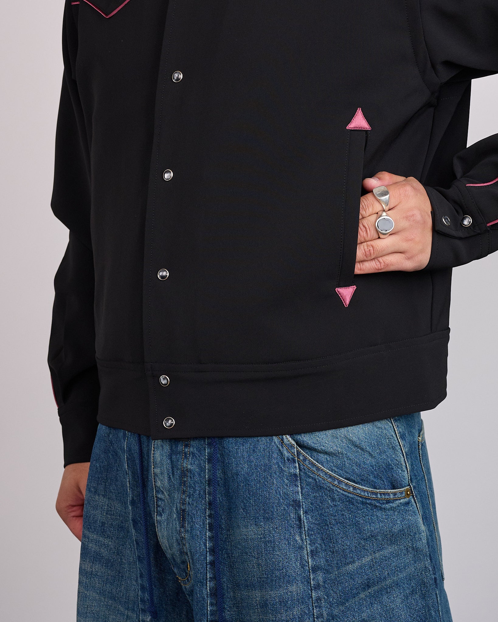 Needles Piping Cowboy Double Cloth Snap Jacket Black – LESS 17