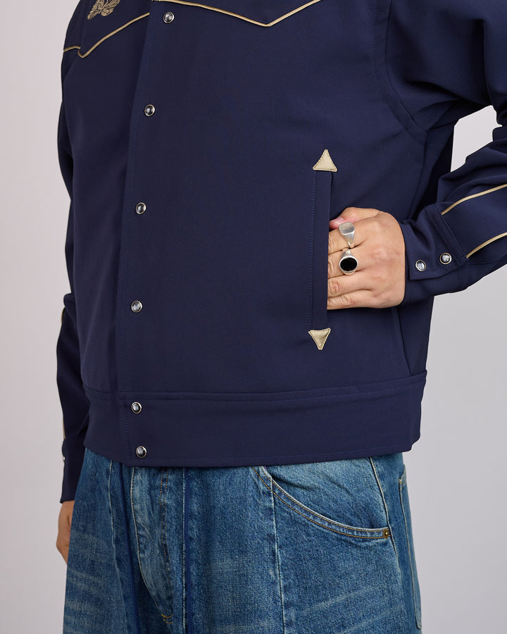 Needles Piping Cowboy Double Cloth Snap Jacket Navy