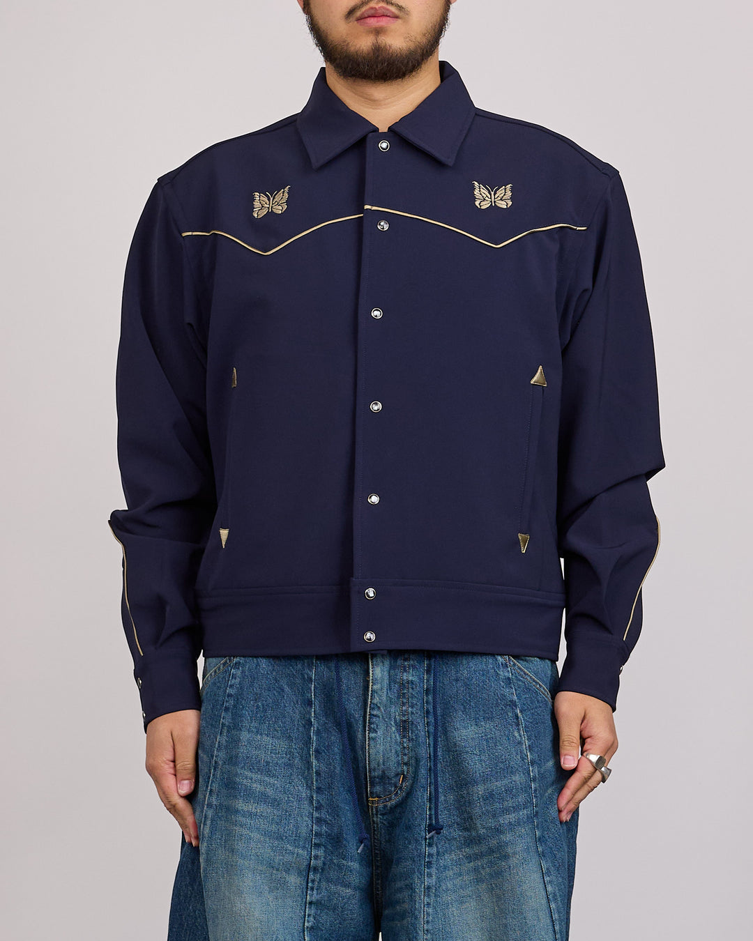 Needles Piping Cowboy Double Cloth Snap Jacket Navy