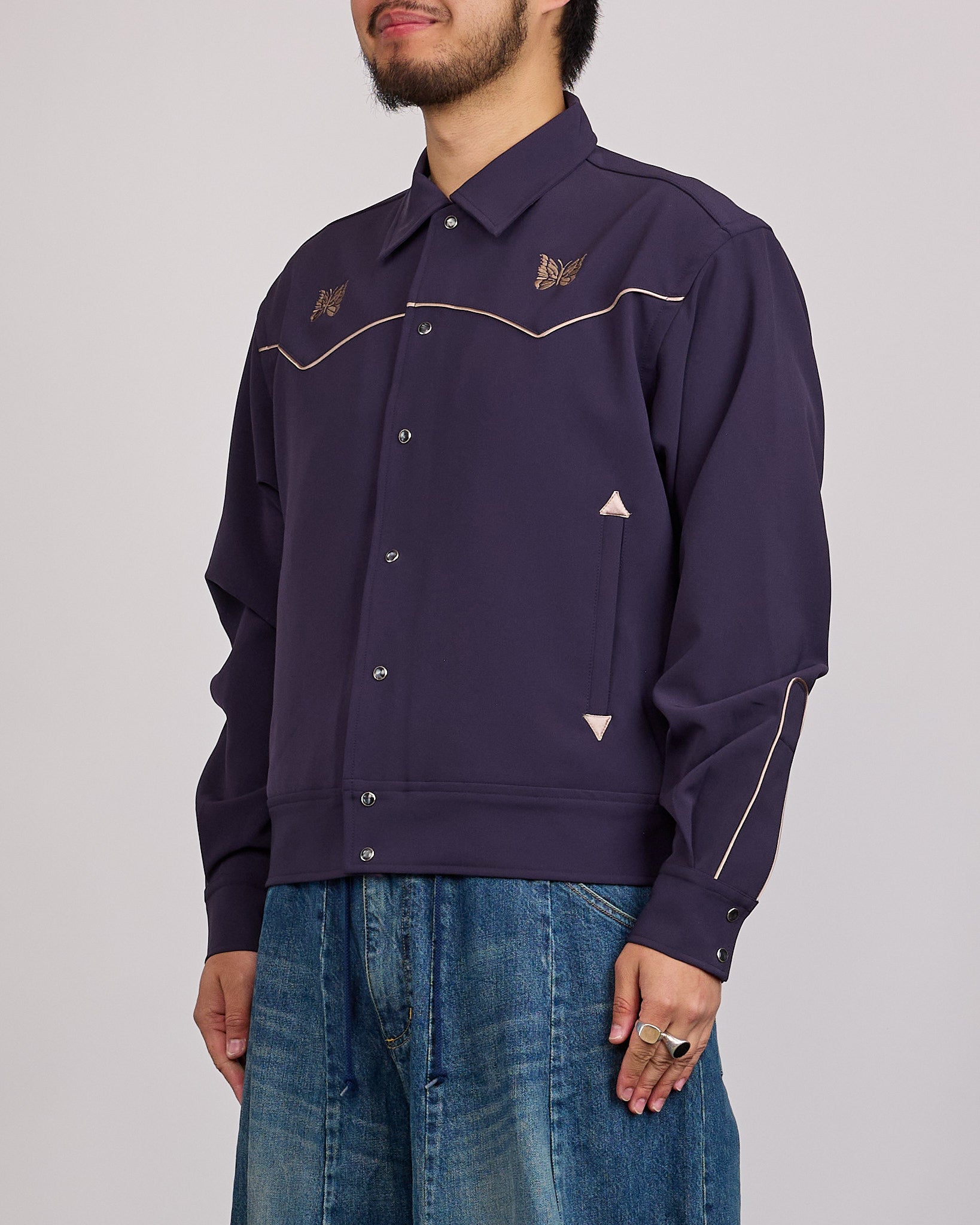 Needles Piping Cowboy Double Cloth Snap Jacket Purple – LESS 17