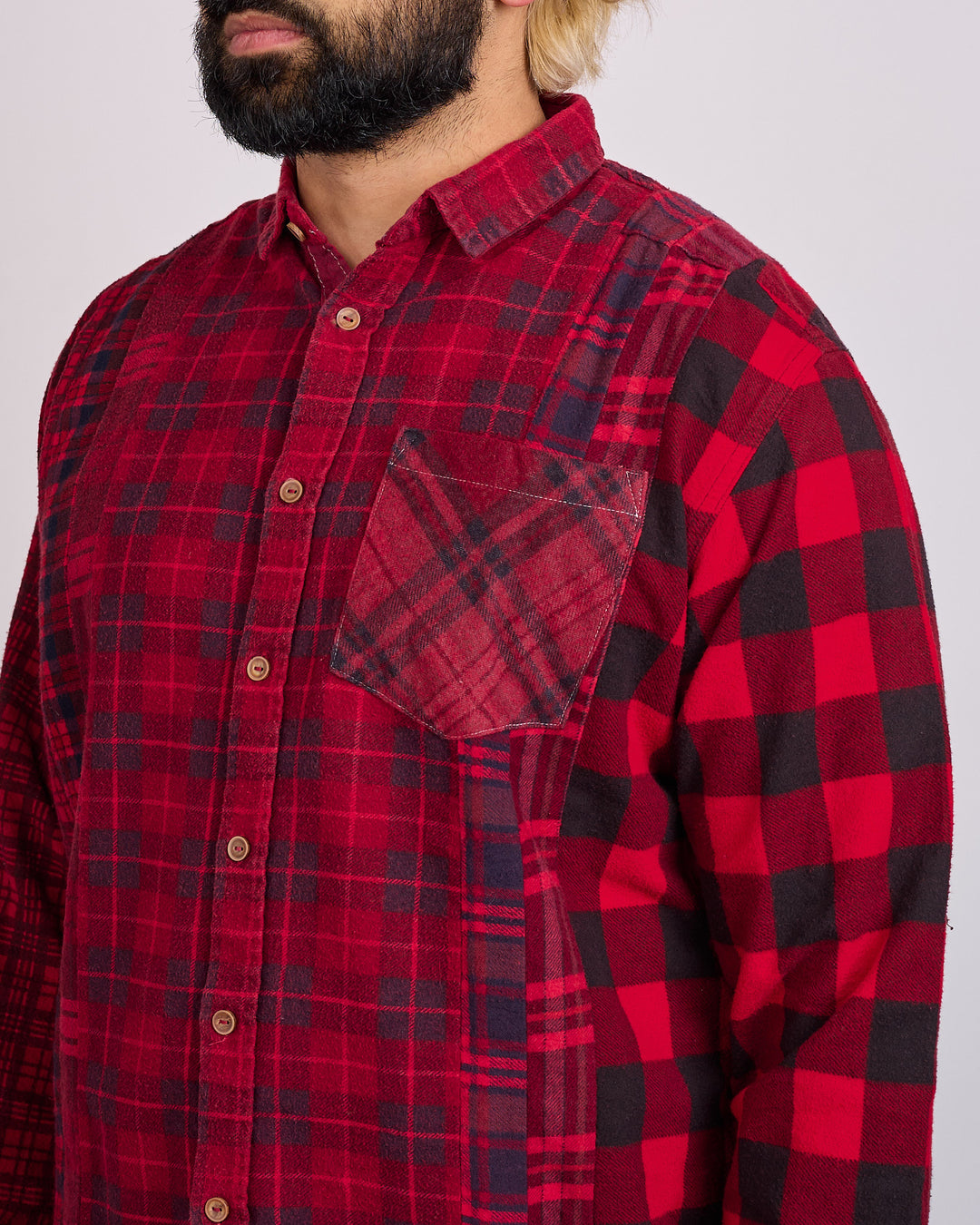 Needles Rebuild 7-Cuts Button Shirt Assorted Red Overdye