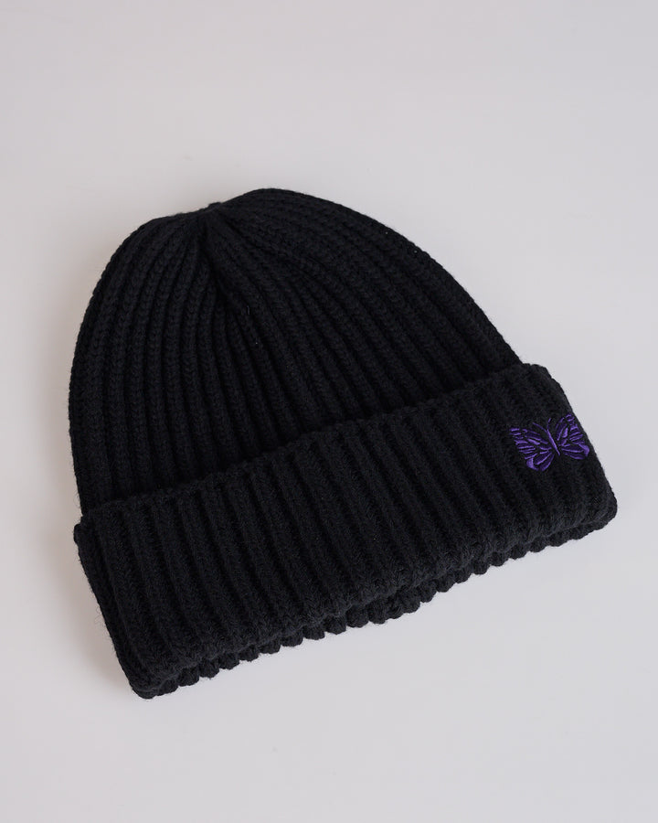 Needles Shetland Wool Watch Cap Roll Cuff Beanie Black
