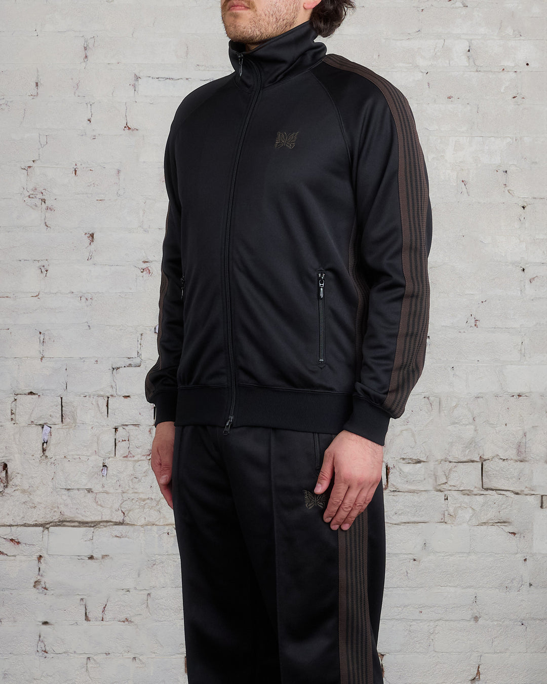 Needles Track Jacket Poly Smooth Dark Black