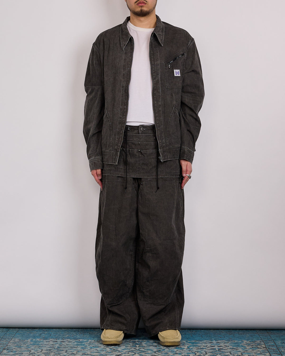 Needles Zipped Work Jacket Cotton-Linen Canvas Sumi Dye Black