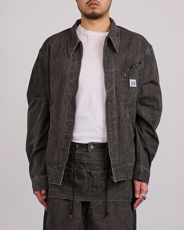 Needles Zipped Work Jacket Cotton-Linen Canvas Sumi Dye Black