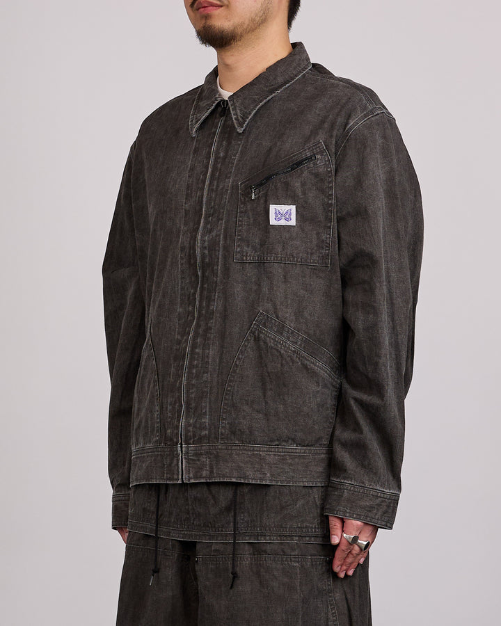 Needles Zipped Work Jacket Cotton-Linen Canvas Sumi Dye Black