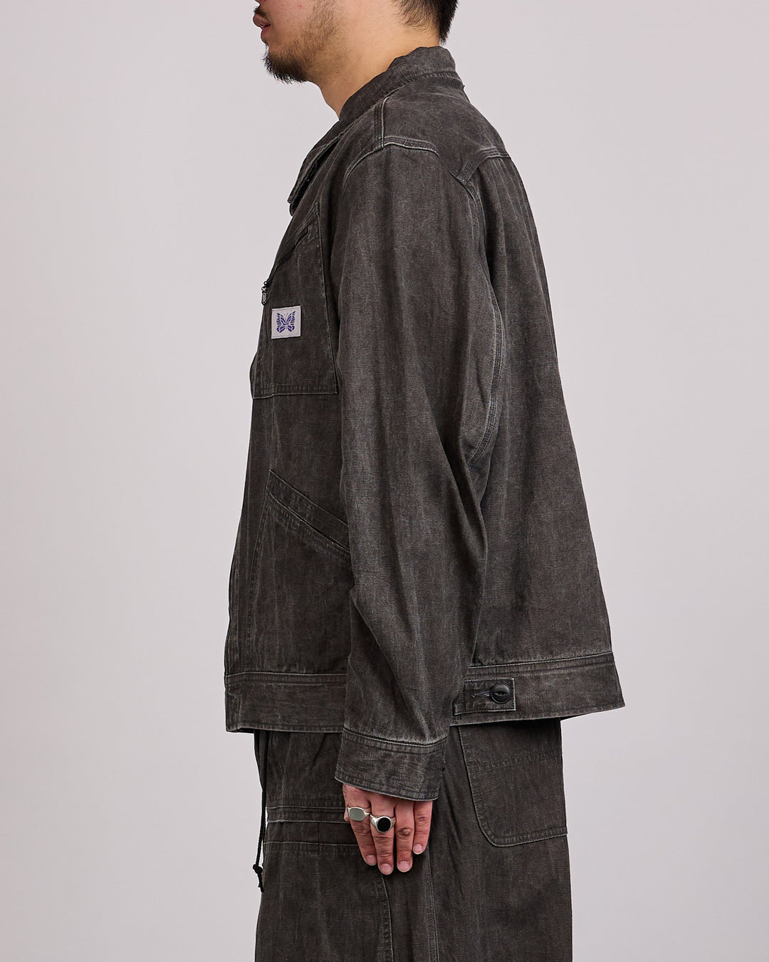 Needles Zipped Work Jacket Cotton-Linen Canvas Sumi Dye Black