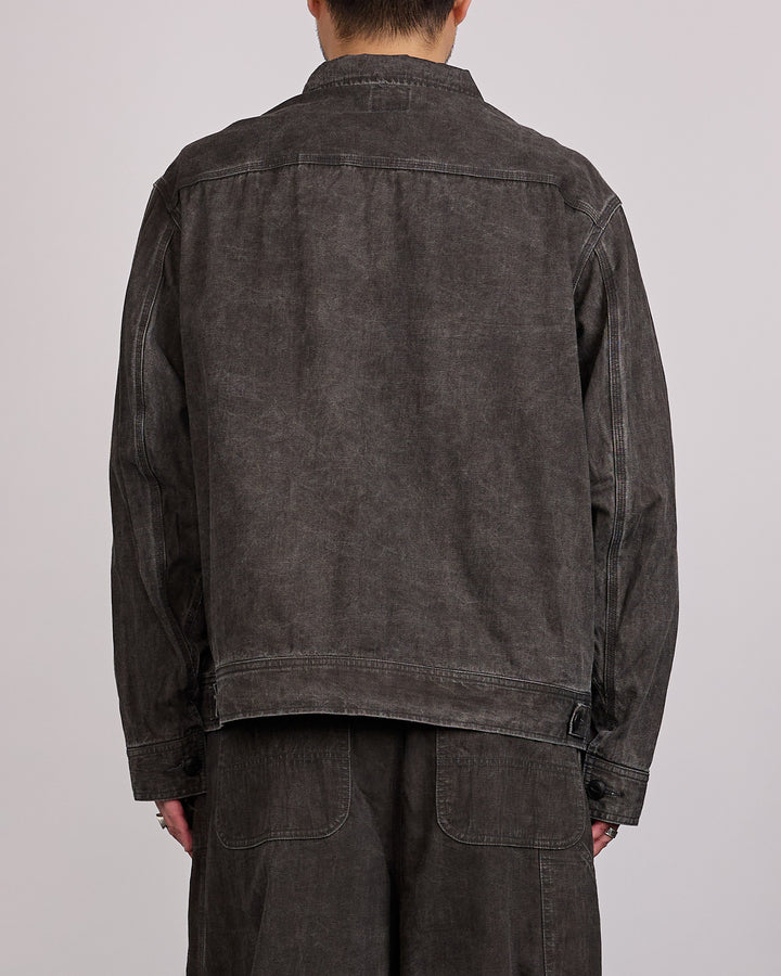 Needles Zipped Work Jacket Cotton-Linen Canvas Sumi Dye Black