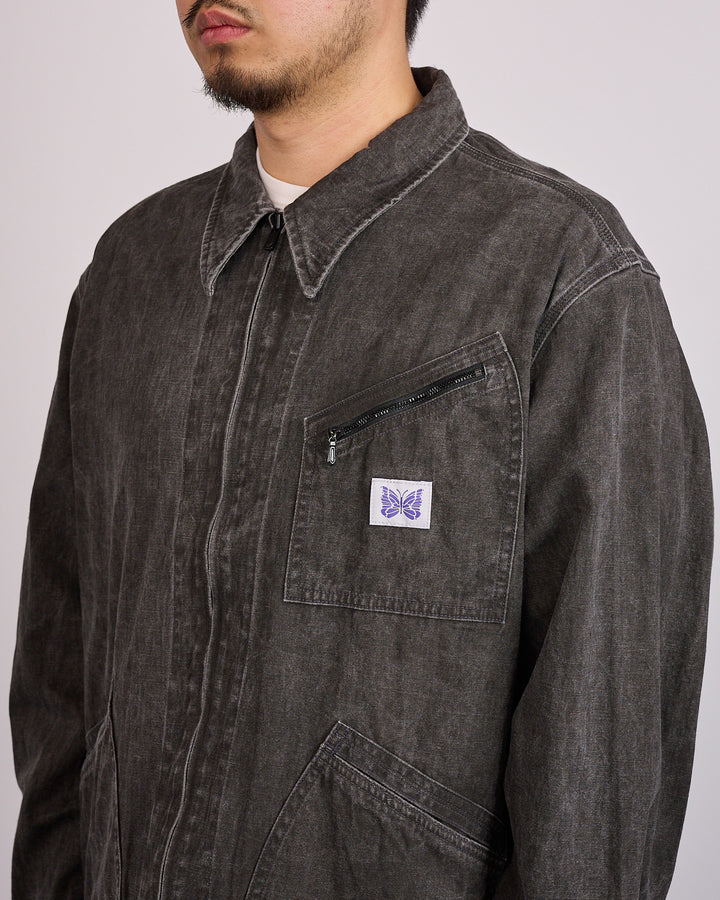 Needles Zipped Work Jacket Cotton-Linen Canvas Sumi Dye Black