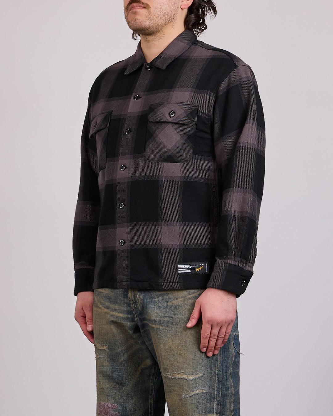 Neighborhood Buffalo Check Button Shirt Gray