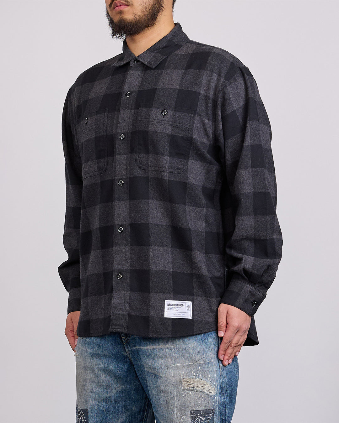Neighborhood Buffalo Check Button Shirt LS 262 Gray