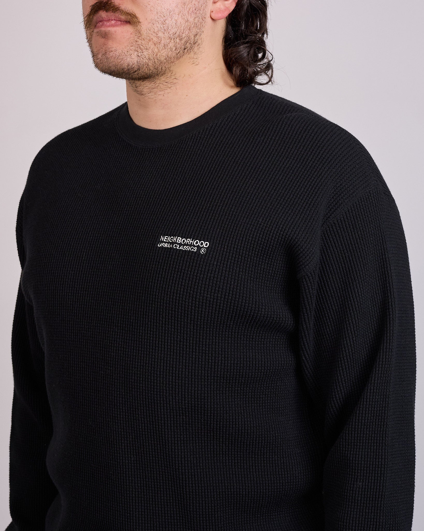 Neighborhood Waffle Fabric LS-1 Crewneck Black – LESS 17