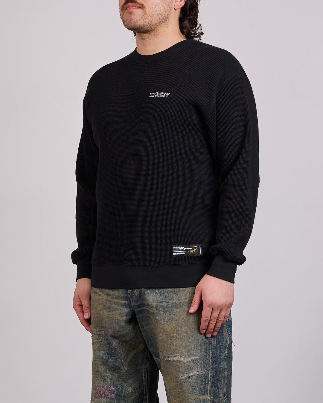 Neighborhood Waffle Fabric LS-1 Crewneck Black
