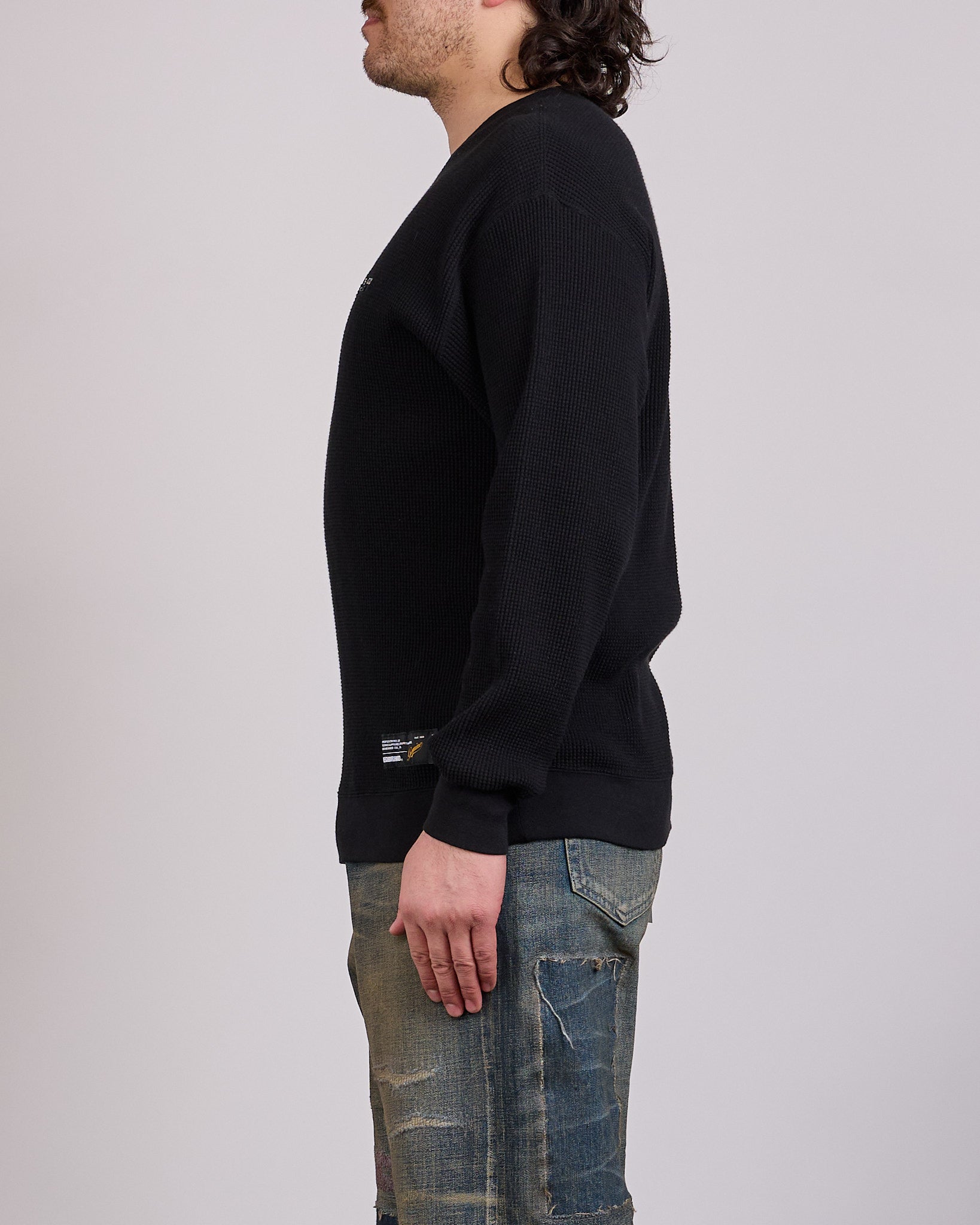 Neighborhood Waffle Fabric LS-1 Crewneck Black – LESS 17