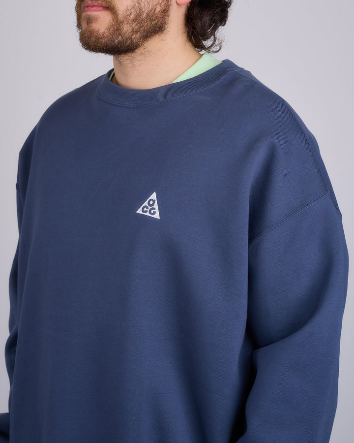 Nike ACG Therma-FIT "Tuff Fleece" Crewneck Sweatshirt Thunder Blue Summit White