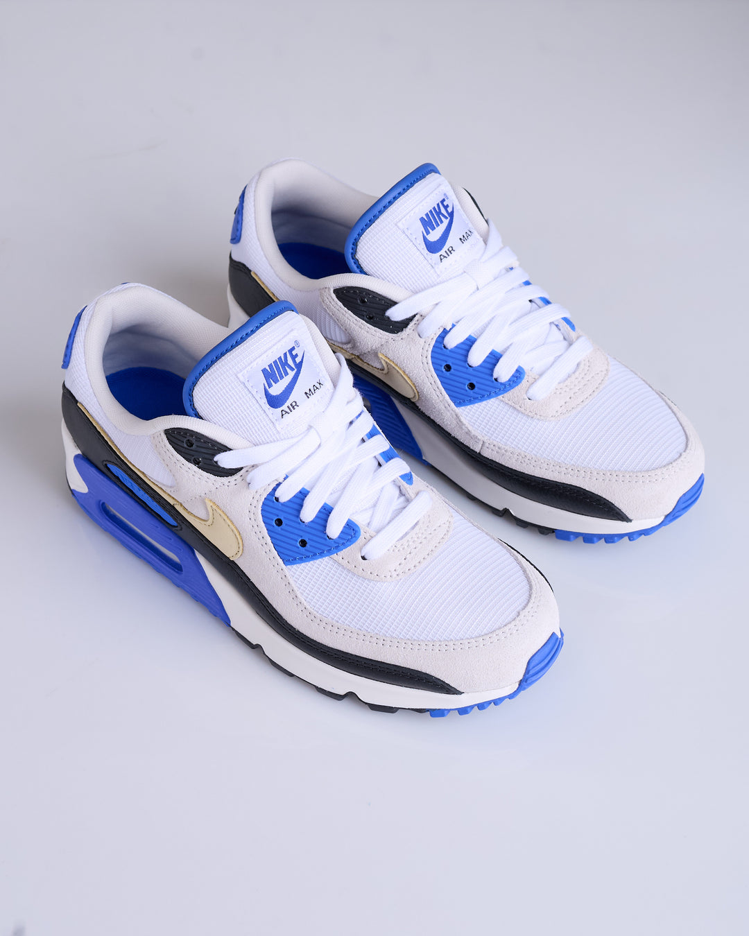 Nike Men's Air Max 90 Premium White/Khaki-Racer Blue-Black