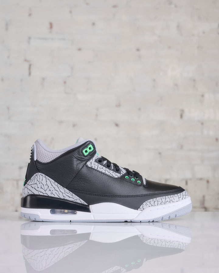 Nike Men's Air Jordan 3 Retro "Green Glow" Black Green Glow-Wolf Grey-White