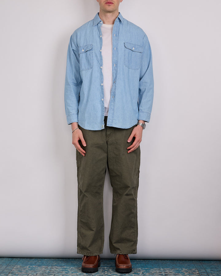 OrSlow Chambray Flap Pocket Work Button Shirt Bleached