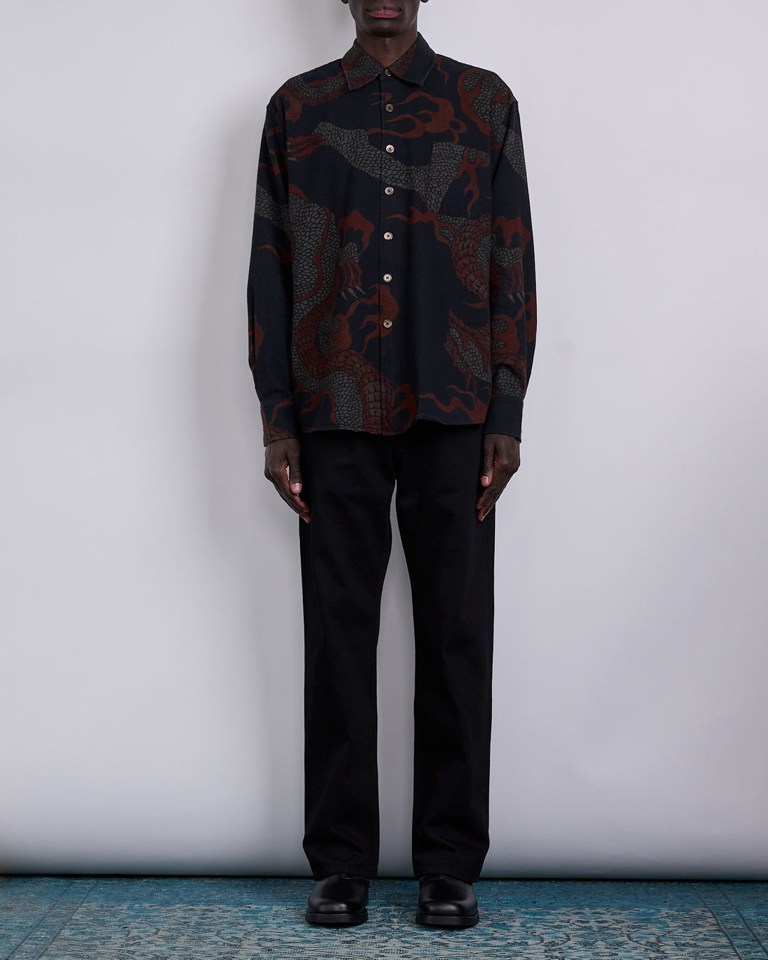 Our Legacy Above Button Shirt Brown Abstract Snake Print