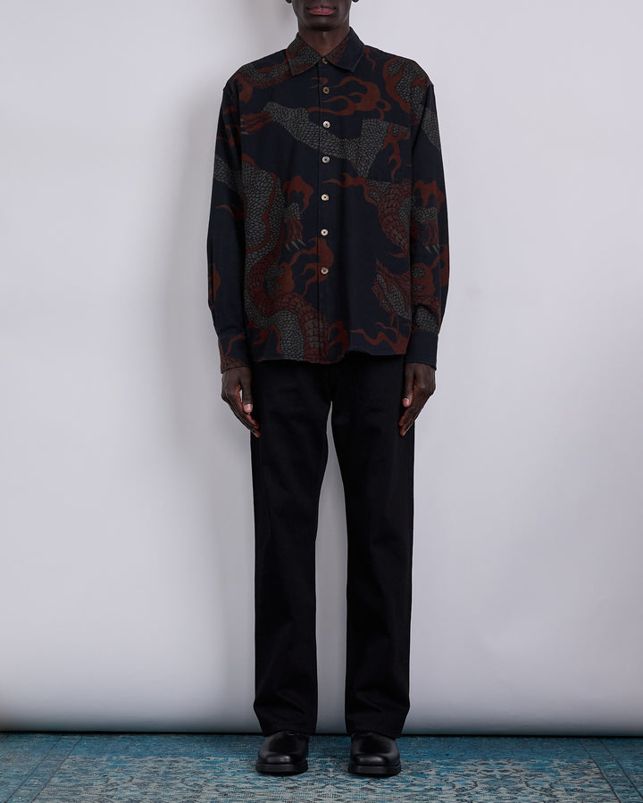 Our Legacy Above Button Shirt Brown Abstract Snake Print
