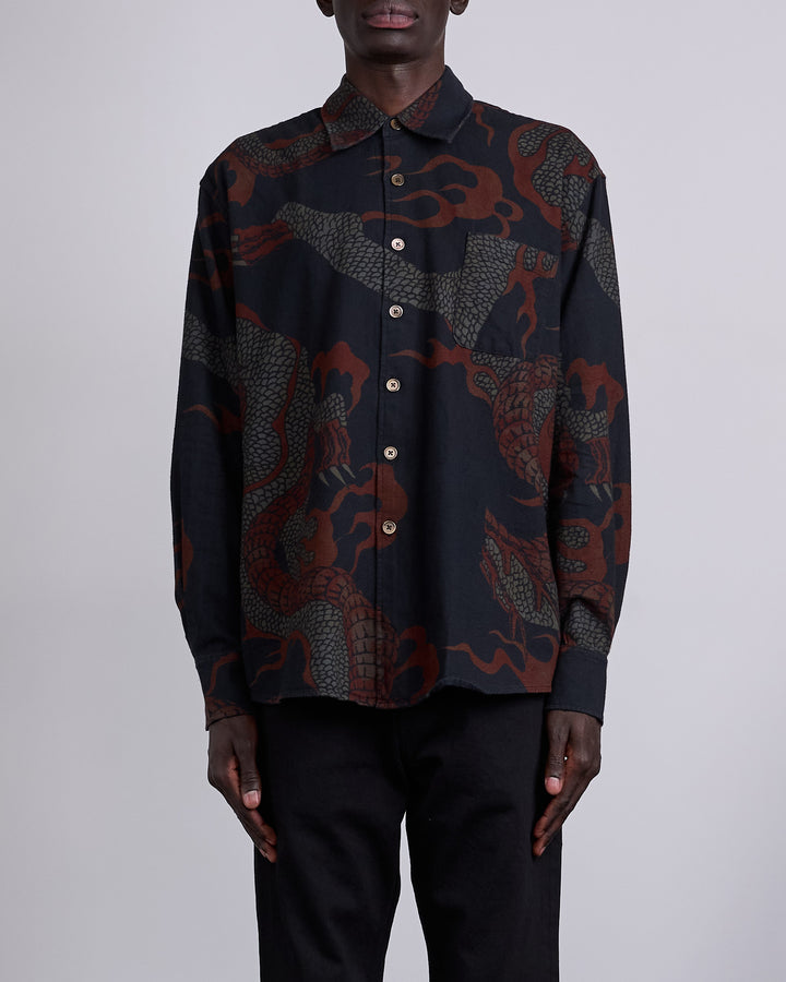 Our Legacy Above Button Shirt Brown Abstract Snake Print