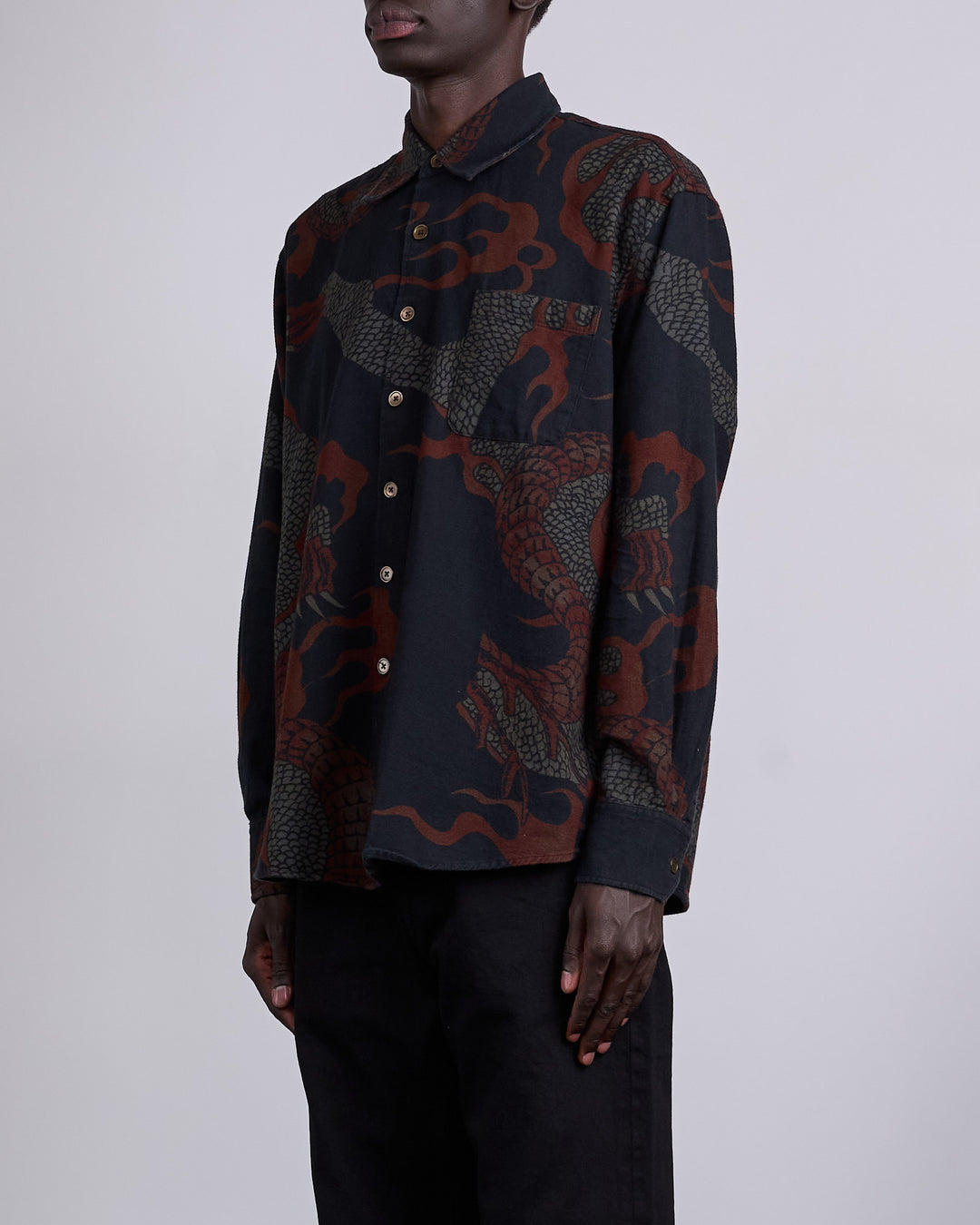 Above The Button Our Legacy Above Button Shirt Brown Abstract Snake Print – LESS 17