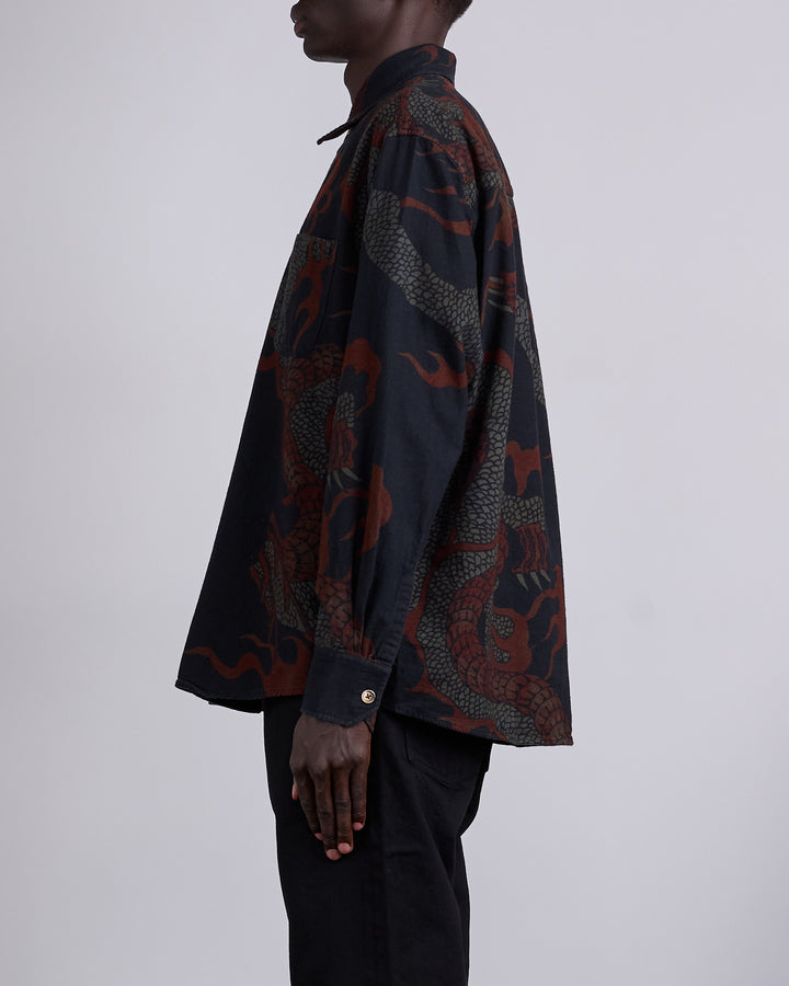 Our Legacy Above Button Shirt Brown Abstract Snake Print