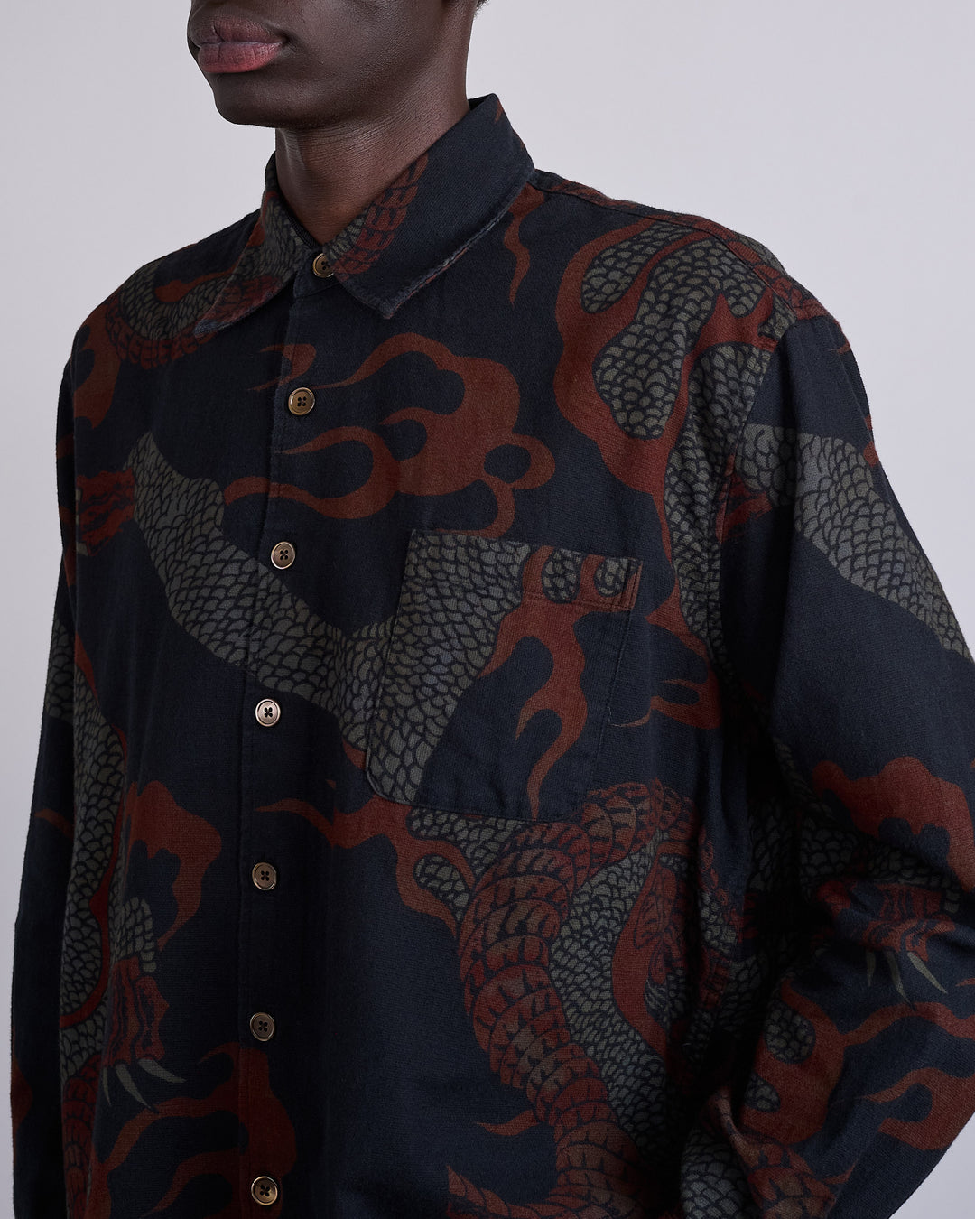 Our Legacy Above Button Shirt Brown Abstract Snake Print