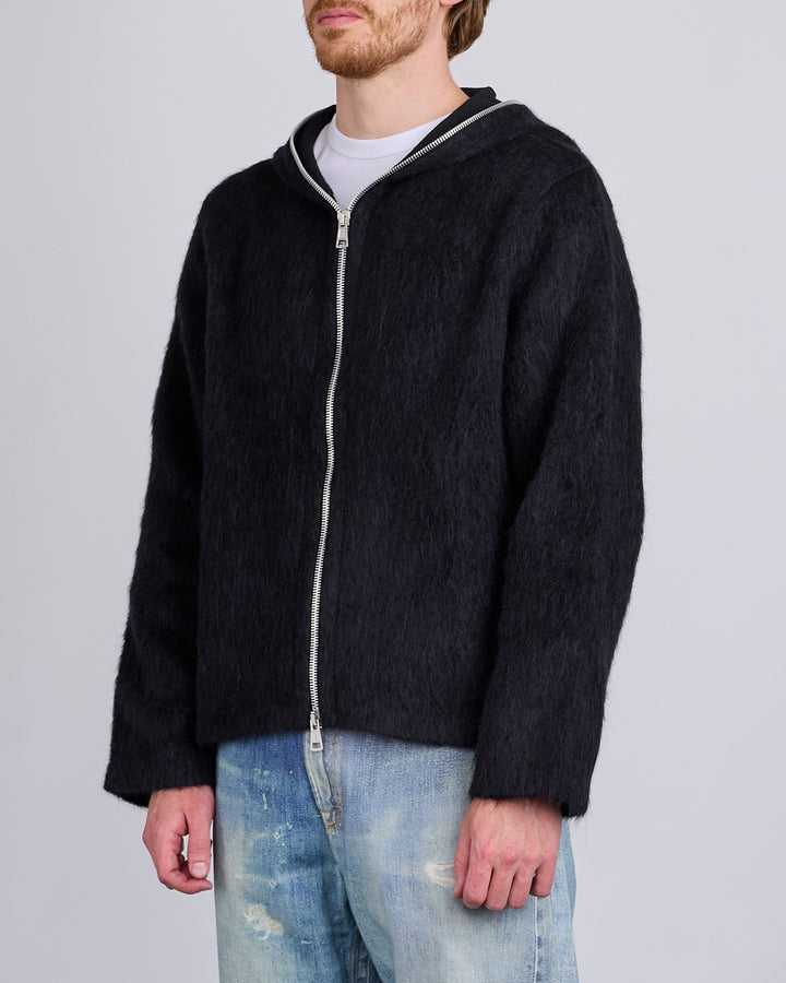 Our Legacy Full Zip Sweater Black Hairy Wool